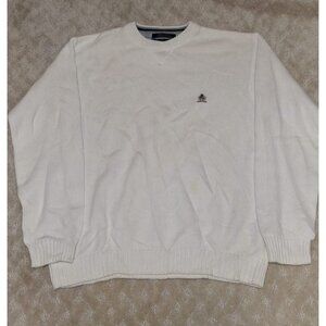 Vintage Tommy Hilfiger Sweater Men Large White Cotton Knit Crewneck Crest Logo